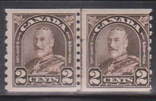 CANADA Scott # 182i 1MH + 1MNH - KGV Arch Issue Line Coil Pair CV $75