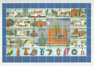 Denmark. 1992. Christmas Sheet MNH.  Kalundborg Churches. Decorations.