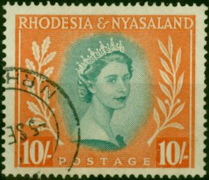 Rhodesia & Nyasaland 1954 10s Dull Blue-Green & Orange SG14 V.F.U