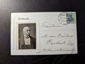 1909 Germany Postcard Cover Griefswald to Rostock Graf Zeppelin Portrait