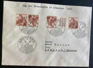 1950 Grenchen Switzerland First Day Cover FDC To Germany Tete Beche Pairs