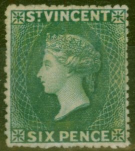 St Vincent 1873 6d Dull Blue-Green SG19 P.15 Wmk Sideways Fine Unused Scarce ...