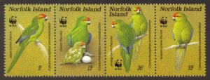 Norfolk Island Sc# 421 MNH WWF / Green Parrot (Strip of 4)