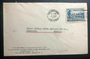 1935 Melbourne Australia Slogan Cancel Cover To Honolulu Hawaii Xmas Mail