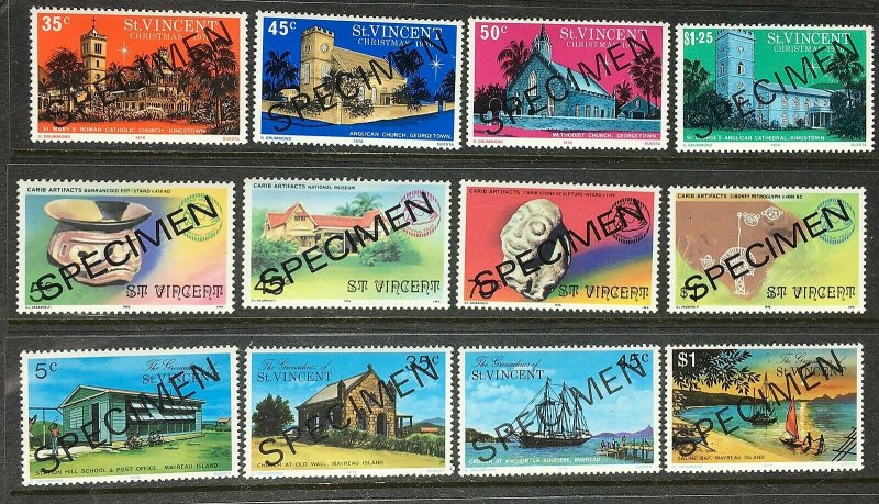 1976 St. Vincent Three complete MNH SPECIMEN sets