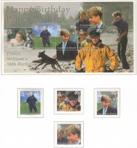 ASCENSION 2000 Prince William 18th Birthday; Scott 755-59, SG 801-05; MNH