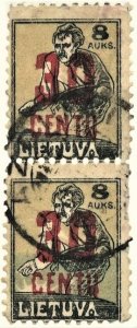 LITHUANIA #157, USED PAIR ON 102 CARD - 1922 - LITH041