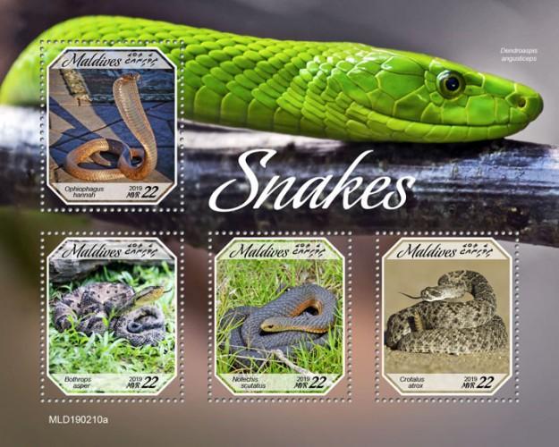 MALDIVES - 2019 - Snakes - Perf 4v Sheet - MNH