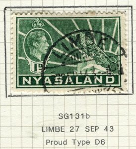 NYASALAND; 1938 early GVI issue fine used Shade of 1/2d. POSTMARK Limbe