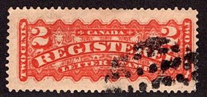 F1, 2c, Registration, Canada, p12.25 , orange, Used, DOTS IN A CIRCLE Fancy