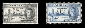 Gambia #144-145S Cat$110, 1946 Victory, set of two, perforated Specimen, neve...