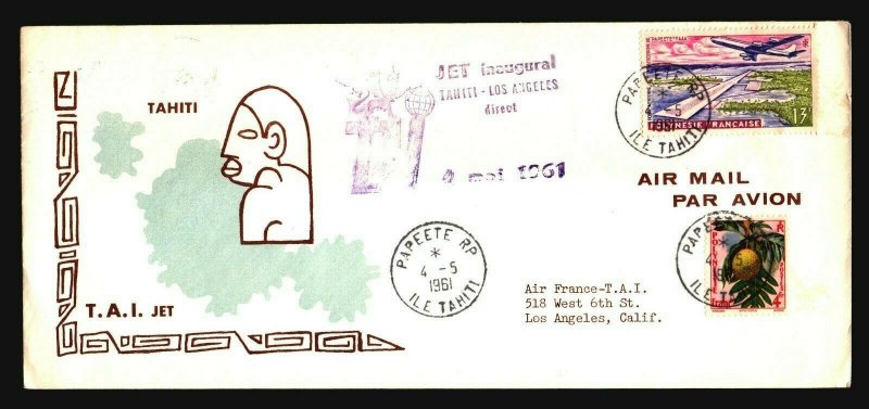 Tahiti 1961 TAI First Flight Cover to LA - Z17803