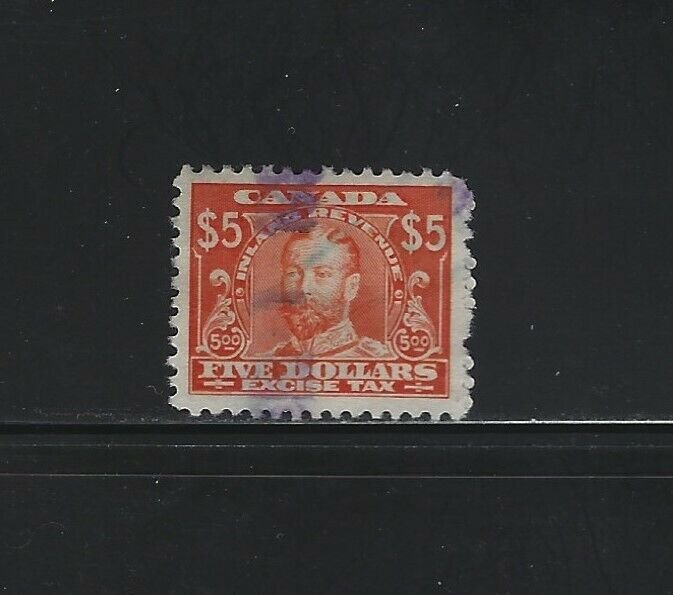 CANADA - #FX18 - $5 KING GEORGE V EXCISE TAX USED STAMP