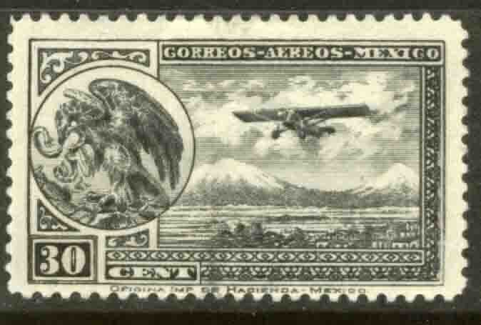 MEXICO C14, 30¢ Early Air Mail Plane and coat of arms MINT, NH. F-VF.
