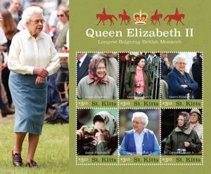 Saint Kitts - QUEEN ELIZABETH II LONGEST REIGNING MONARCH SHEET OF 6 STAMPS MNH