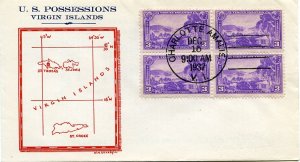 United States First Day Covers #802, 1935 3c Virgin Islands, block of four, W...