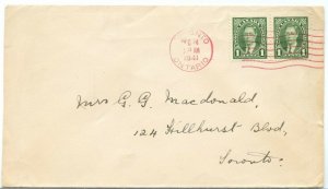 Dec 24 1941 Xmas RED INK drop rate 2c Mufti cover Canada