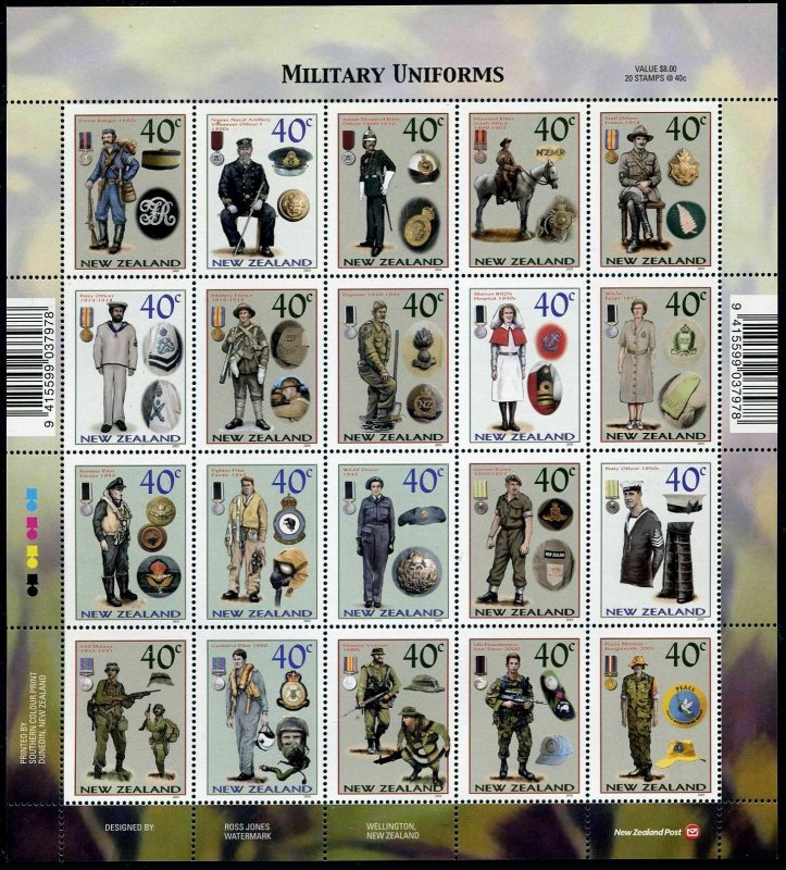 New Zealand 1860 sheet,MNH. Military Uniforms,Medals and Insignia,2003.