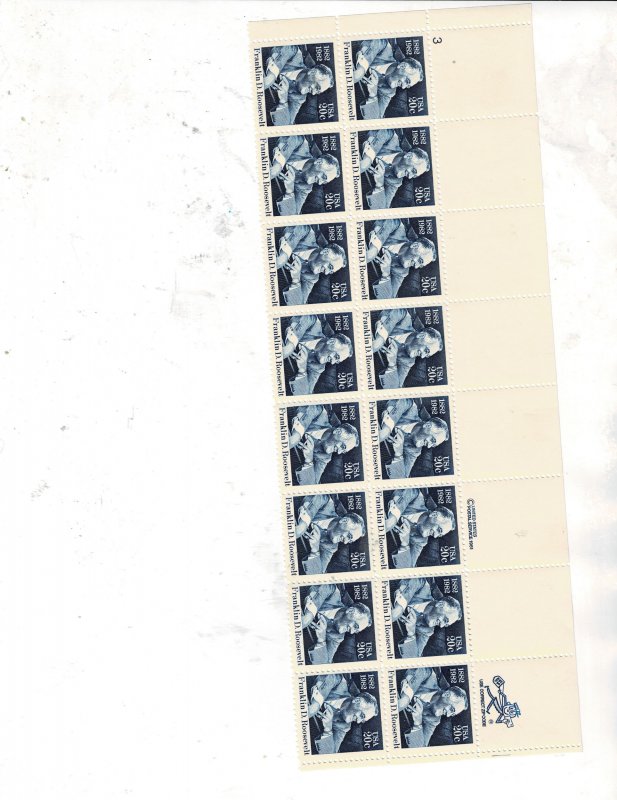 Roosevelt 20c US Postage Plate Strip of 16 stamps #1950 VF MNH