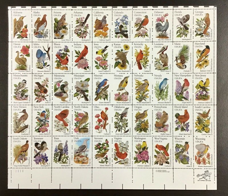 1953-2002  State Birds & Flowers Issue 20 c stamp  Sheet of 50 1982 Line perfs
