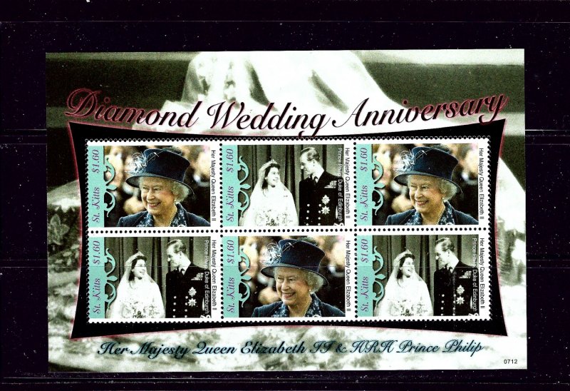 st Kitts 696 MNH 2007 QEII Diamond Wedding Anniv S/S