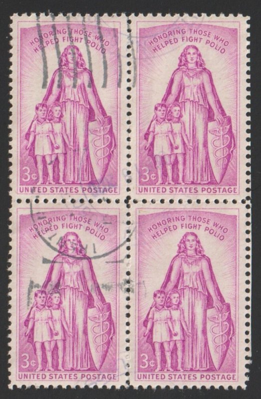 SC# 1087 - (3c) - Polio, used block of 4