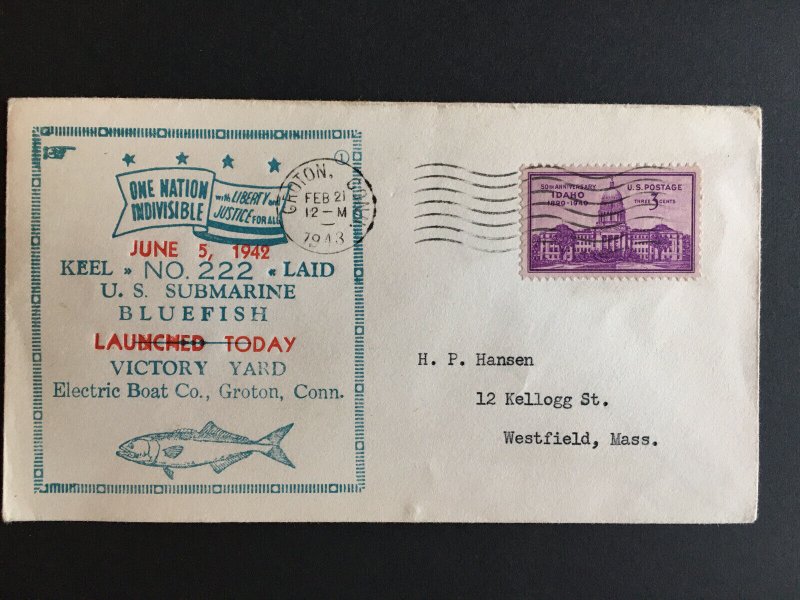 1943 Naval Cover USS BLUEFISH SS-222 Submarine Launch