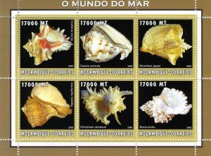 Mozambique 2002 Marine Life SHELLS Sheet (6) Perforated Mint (NH)