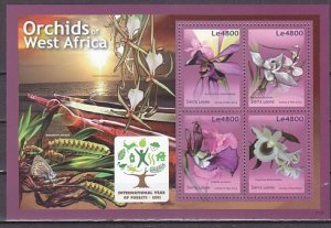 Sierra Leone, Scott cat. 3097 a-d. Year of Forests sheet. Orchids issue. ^