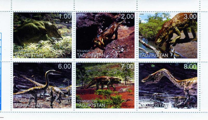 Tadjikistan 2000 Dinosaurs Sheet (6) Perforated mnh.vf