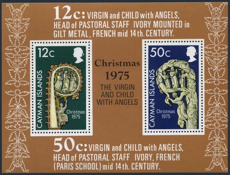 Cayman 366-367,367a,MNH.Michel 362-363,Bl.8. Christmas 1975.Crucifixion,Ivory.