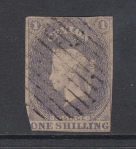 Ceylon Sc 11 used 1857 1sh violet imperf QV, clipped o/w sound & scarce