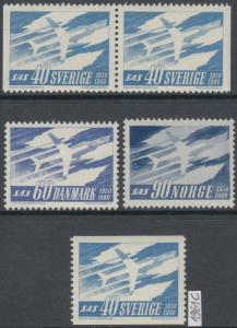 XG-AH012 SWEDEN - Norway, 1961 Denmark, Aviation, Norden Issue MNH Set