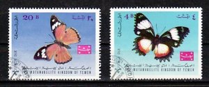 Yemen, K. Mi cat. 451, 453 A. Butterfly values from issue. Canceled. ^