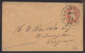 USA 1850s USPS Postal Stationery U2 Shelbyville Tennessee Cover 112932