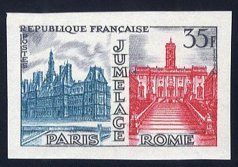 France, 1950-Present #892 (YT 1176) Cat€30, 1958 Paris and Rome City Halls,...