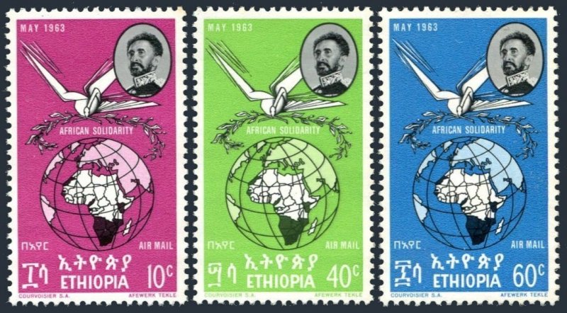 Ethiopia C74-C76, MNH. Michel 452-454. African Solidarity 1962. Globe, Bird.