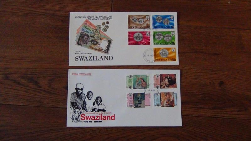 Swaziland 11 FDC 1976 1979 coins Gold Fußball Handicrafts Telephone Postfiliale