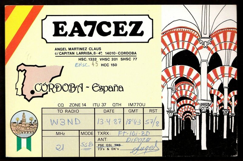 QSL QSO RADIO CARD The Mezquita (Mosque) of Cordoba,Angel Claus, Spain (Q2969)