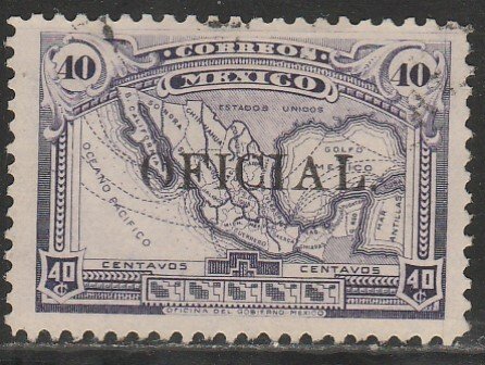 MEXICO O188, 40¢ OFFICIAL. Map of Mexico. Used. F-VF. (1342)