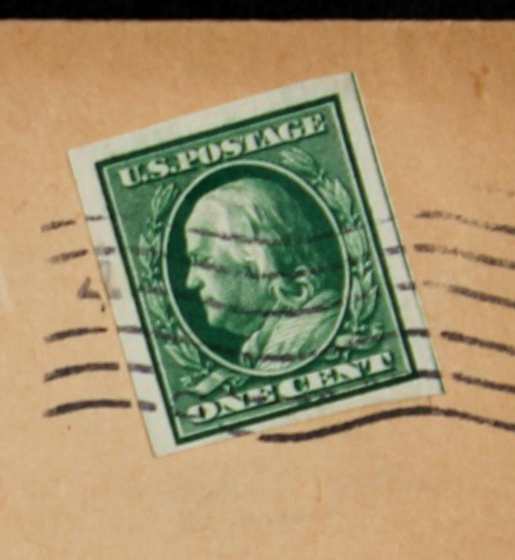 US #383 Imperf. Commercial Corner Cover 1912 Stamp is Super Clean