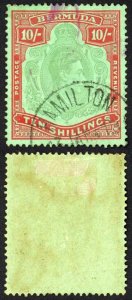 Bermuda SG119a KGVI 10/- Bluish Green and Deep Red/green Perf 14