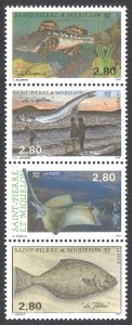 St. Pierre & Miquelon Sc# 592 MNH strip/4 1993 Fish