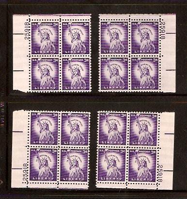 #1035 3c Liberty Plate Block Mint NH #25918 dry printed