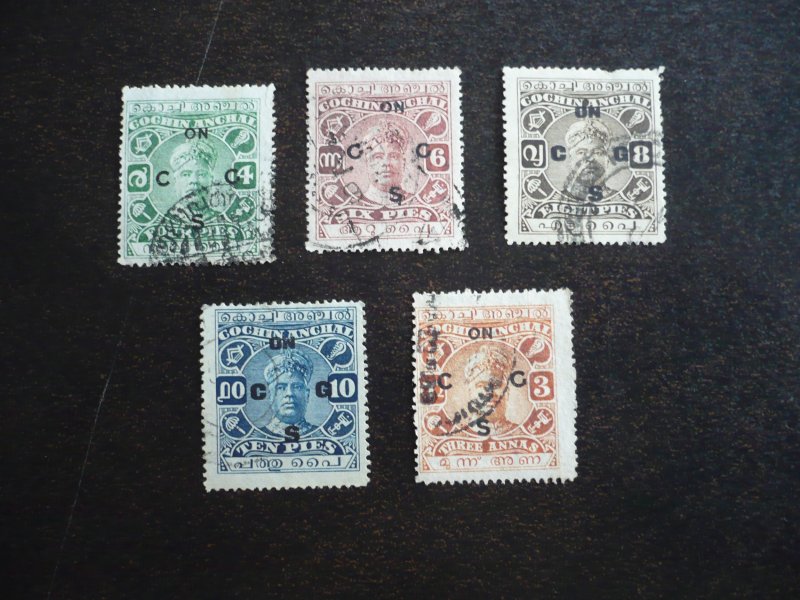 Stamps - India Cochin - Scott# O28-O31 - Used Part Set of 5 Stamps