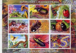 Malagasy 2000 INSECTS BEETLES Sheet (9) Perforated Mint (NH)