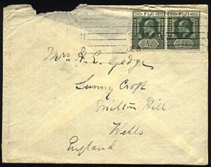 FIJI 1910 cover to UK - pair EVII ½d with Suva machine cancel..............19793