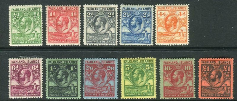 FALKLAND ISLANDS-1929-37 Whale & Penguins.  A mounted mint set to £1 Sg 116-126