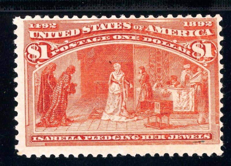 USAstamps Unused FVF US 1893 $1 Columbian Isabella Pledging Scott 241 OG MHR