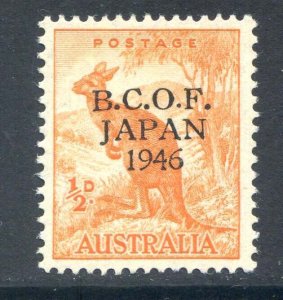 Australia 1/2d Orange SGJ1 Mounted Mint BCOF Japan 1946 Overprint